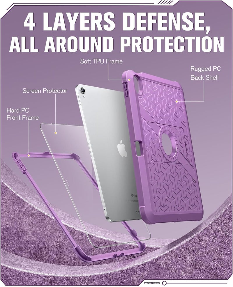 MoKo for iPad (A16) 11th/10th Generation Case 2025/2022, Heavy Duty Shockproof Dual Layer Full Body Protective Cover, Built-in Screen Protector and Kickstand for iPad 11/10.9 Inch., Lilac - Image 4